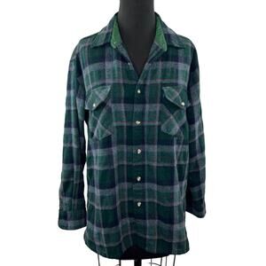 VTG Westchester Classics Green Plaid Wool Flannel Insulated Shacket Shirt L LG